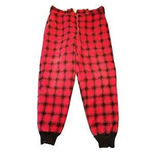 1963 Woolrich Red Black Buffalo Plaid Hunting Pants 36x30 Cuffed Zip Front Wool